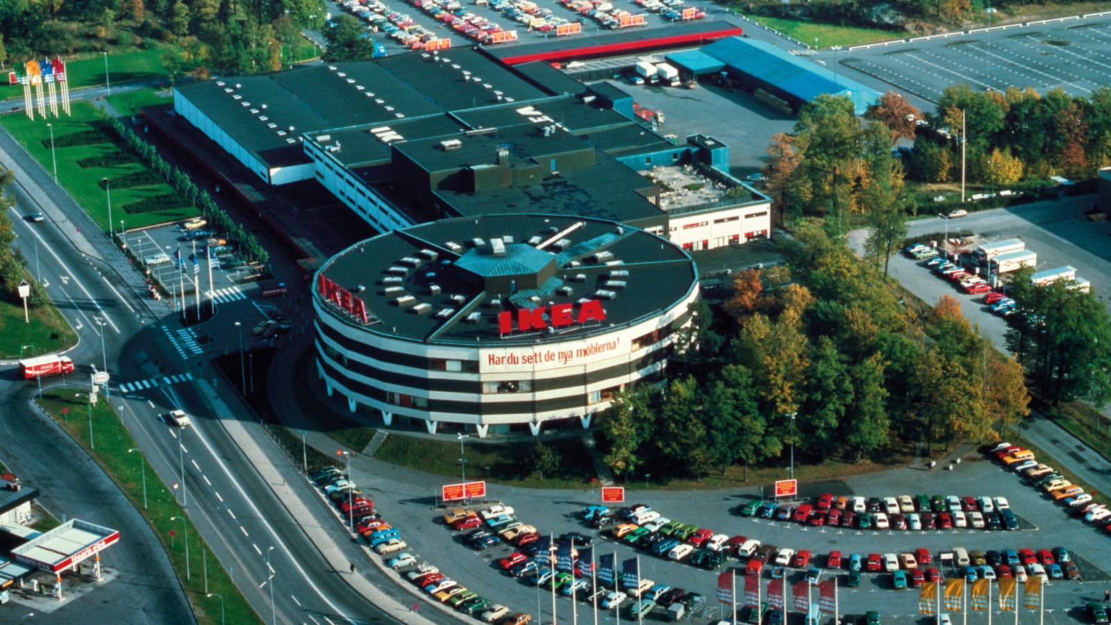 Aerial view of huge store with IKEA sign and sign 