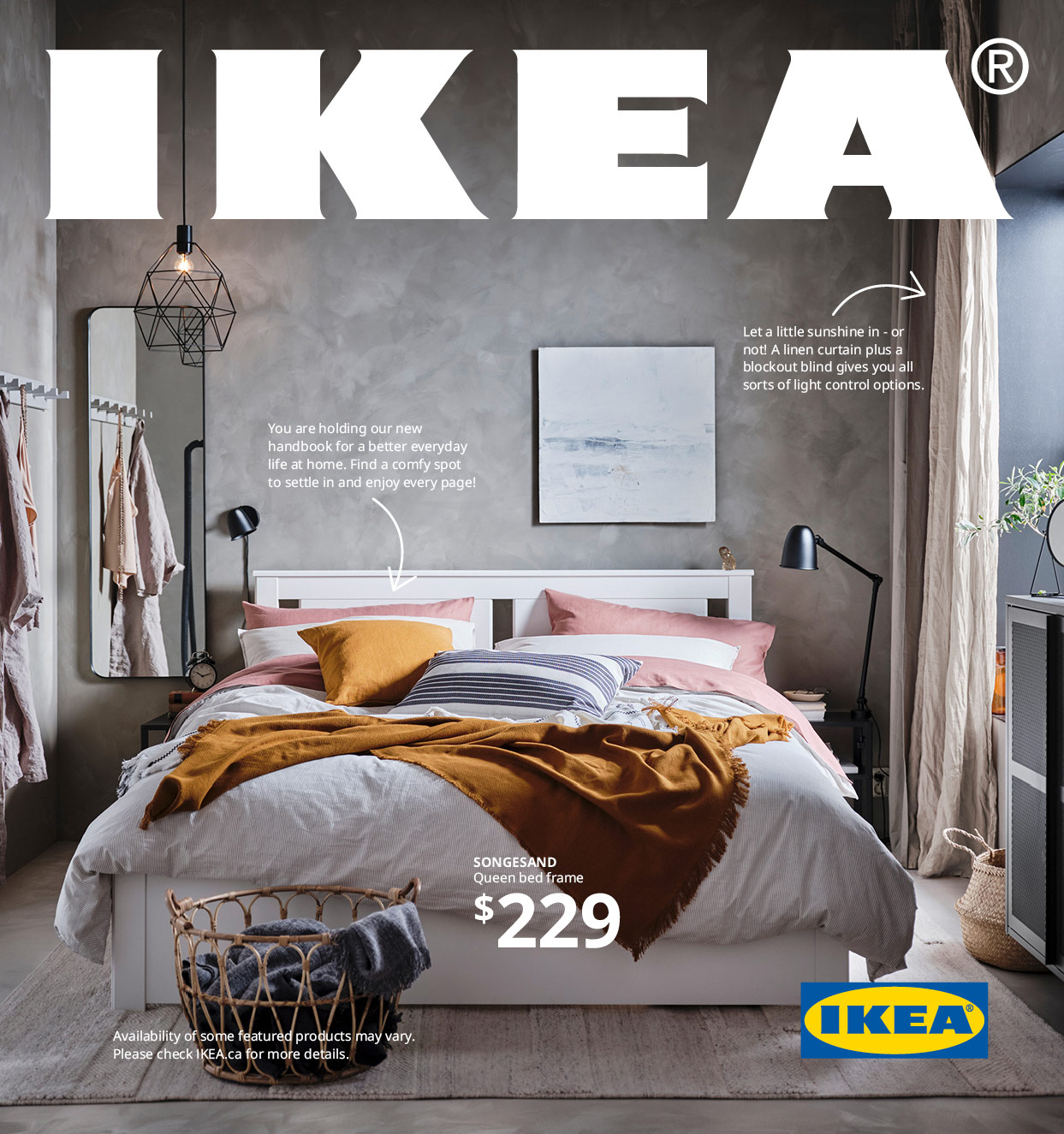 IKEA catalogue cover 2021 with image of bedroom and IKEA logo.