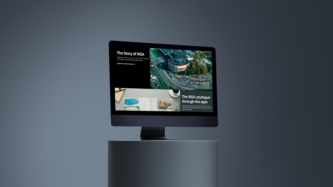 Screen on a podium showing IKEA Museum Digital.