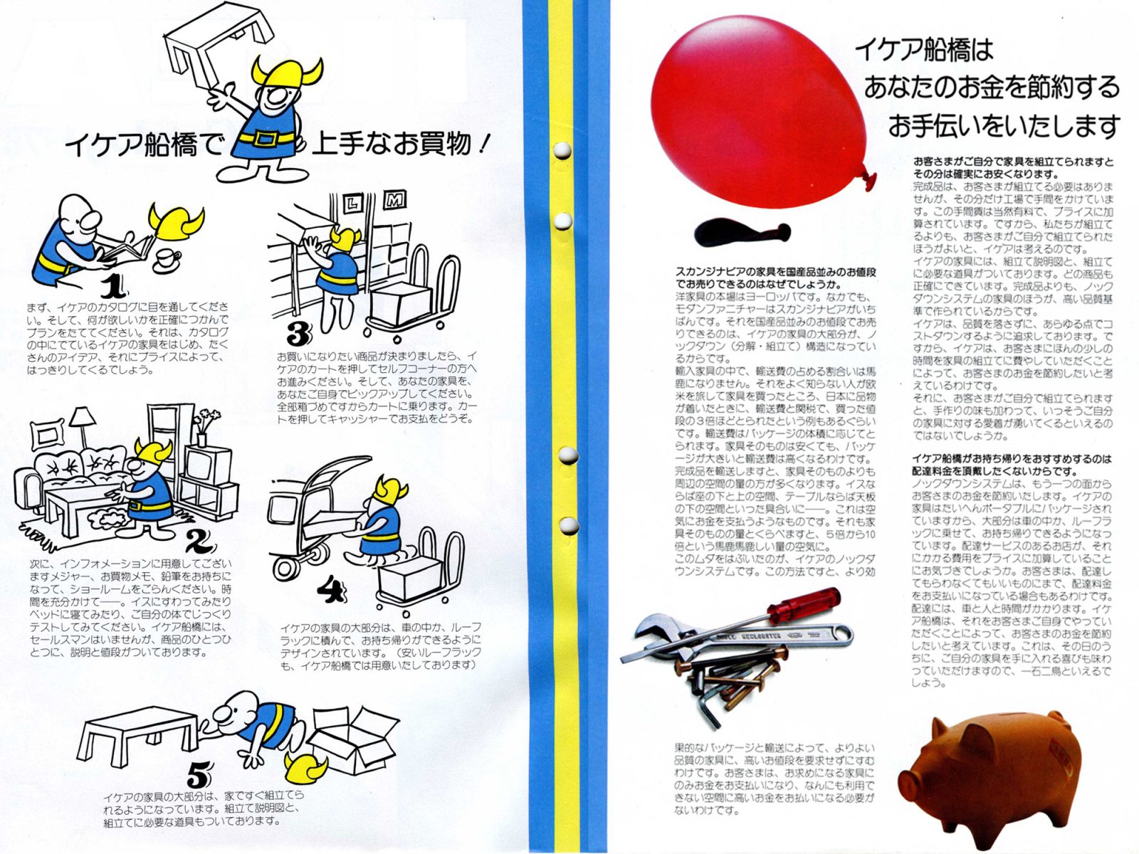 日本の1978年版IKEAカタログ、見開き2ページのファクシミリ。買い物の方法についてのガイドが載っている。