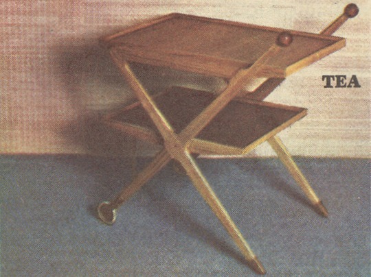 Wooden serving trolley in 1950s style.