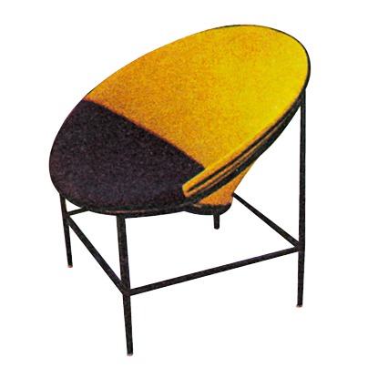Yellow and black simple 1950s armchair on a black steel frame.