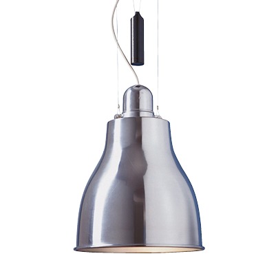 Pendant lamp in polished, clear lacquered aluminium.