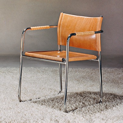Chair with leather seat and frame of chrome tubing.