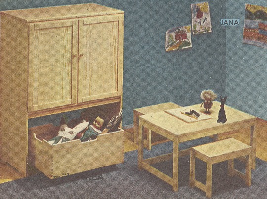 Simple children's wooden furniture.