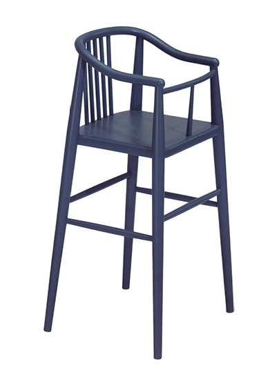 Simple wooden high chair in 1950s style.