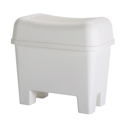 Vit knubbig plastpall med förvaring.