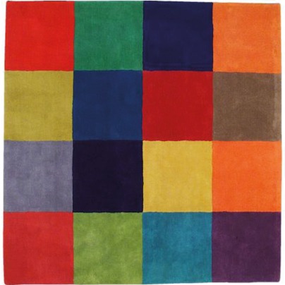 Wool rug with a pattern made of large different coloured squares, ULDUM.
