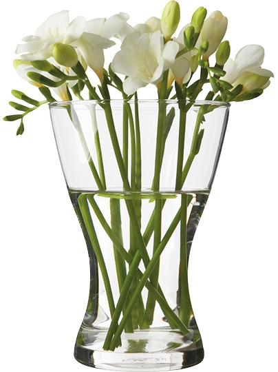 Simple glass vase filled with white flowers, VASEN.