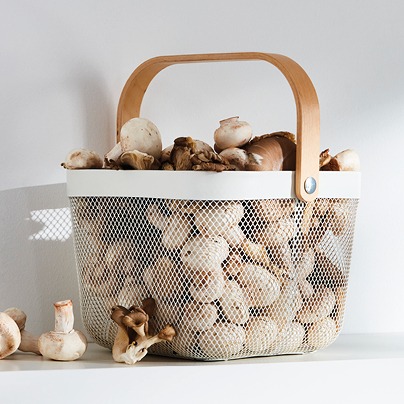 White metal basket with birch handle, RISATORP.