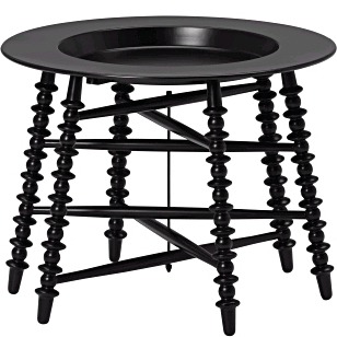 Black round tray table with turned legs, TROLLSTA.
