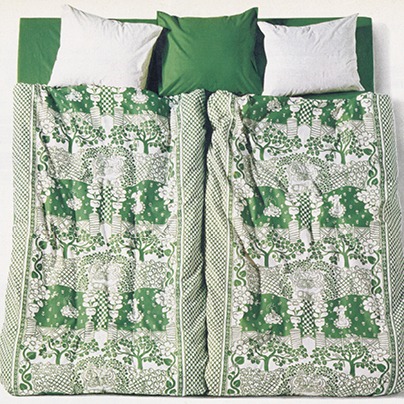 Duvet cover with a pattern inspired by the Garden of Eden, featuring flowers, trees, and Adam and Eve, LUSTGÅRDEN.