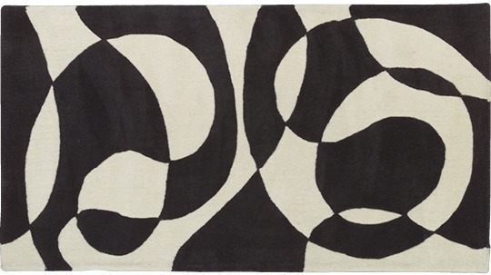 Black and white wool rug with an op art-inspired pattern, BREUM.