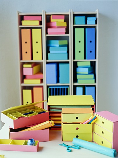 Colourful cardboard storage boxes of different shapes, LIRA.