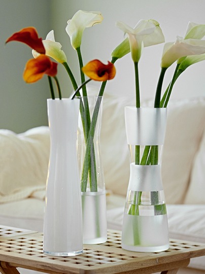 Glass vases with distinctive blasted stripes, TIPI.