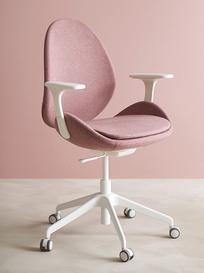 Pink ergonomic office chair with white metal frame, HATTEFJÄLL.