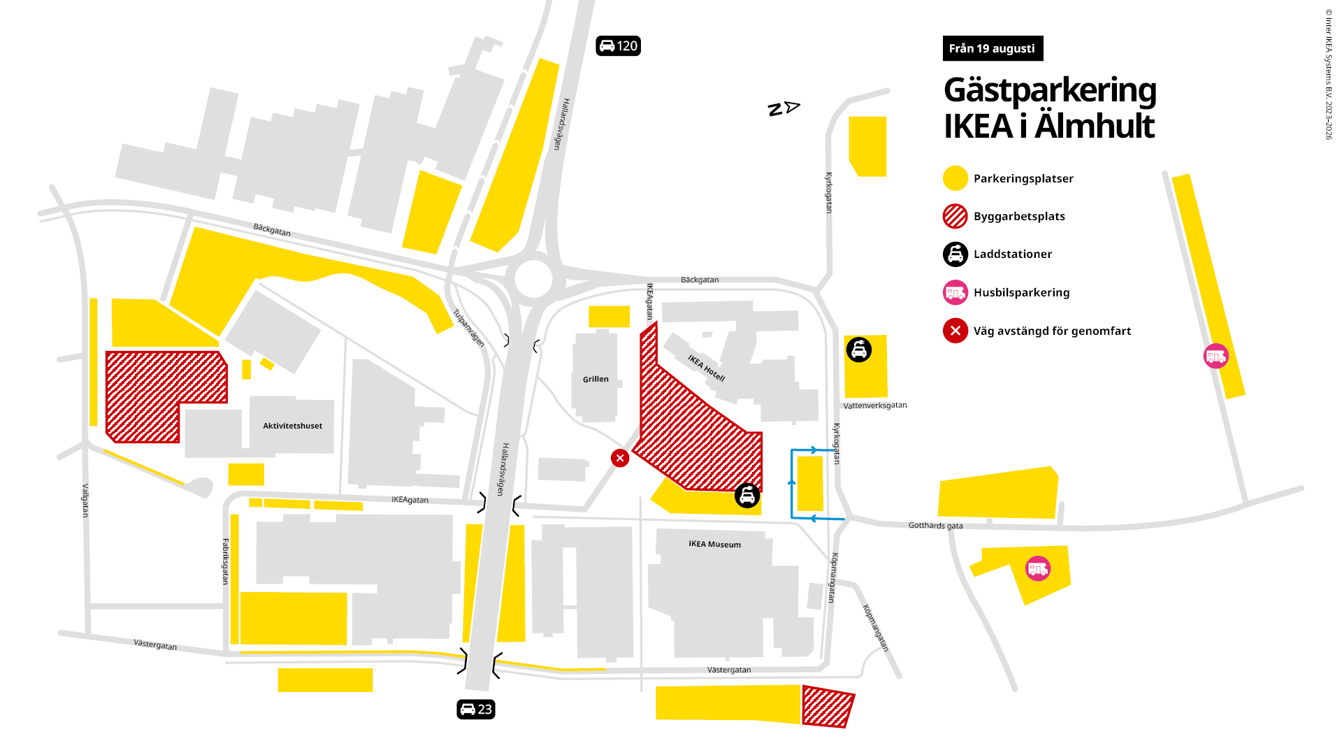 Karta som visar tillgängliga gästparkeringar.